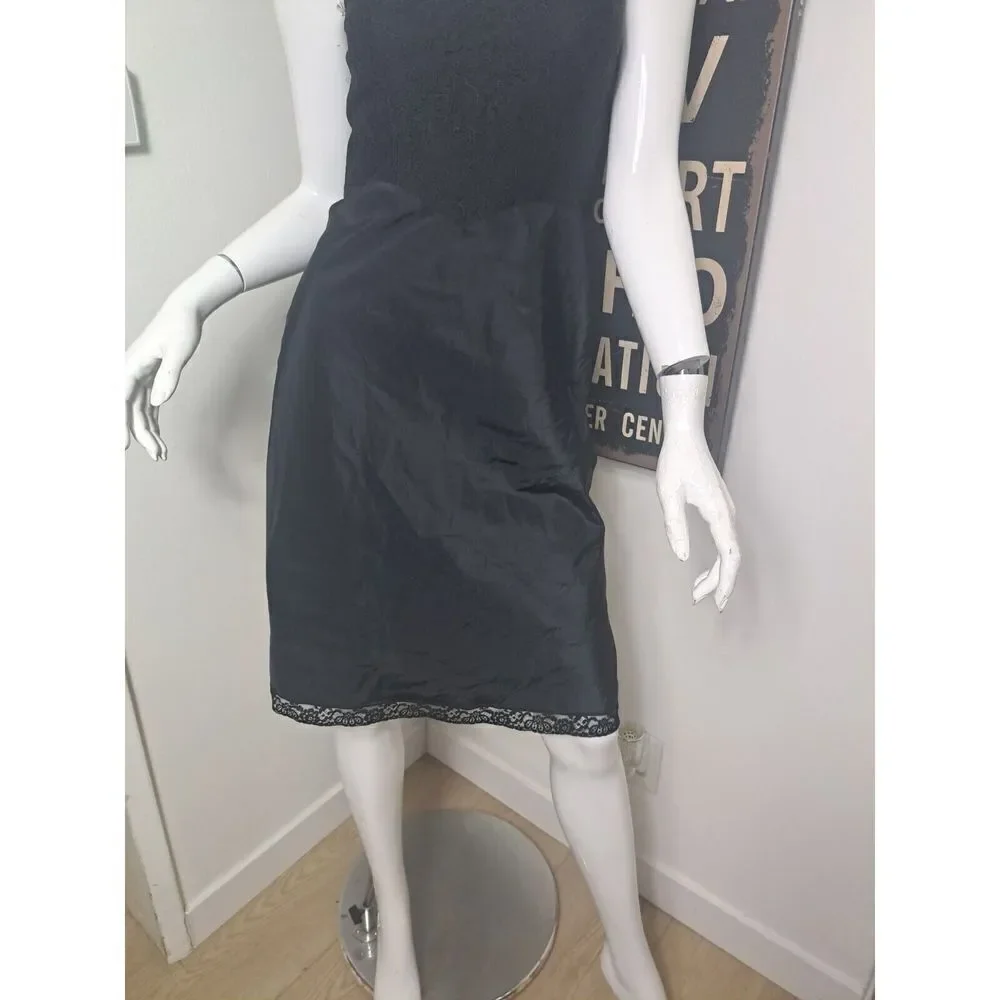BARBIZON Full Slip Dress Black Vintage Taffeta Lace  Saucy Tafredda ‎ Zip Size 9
